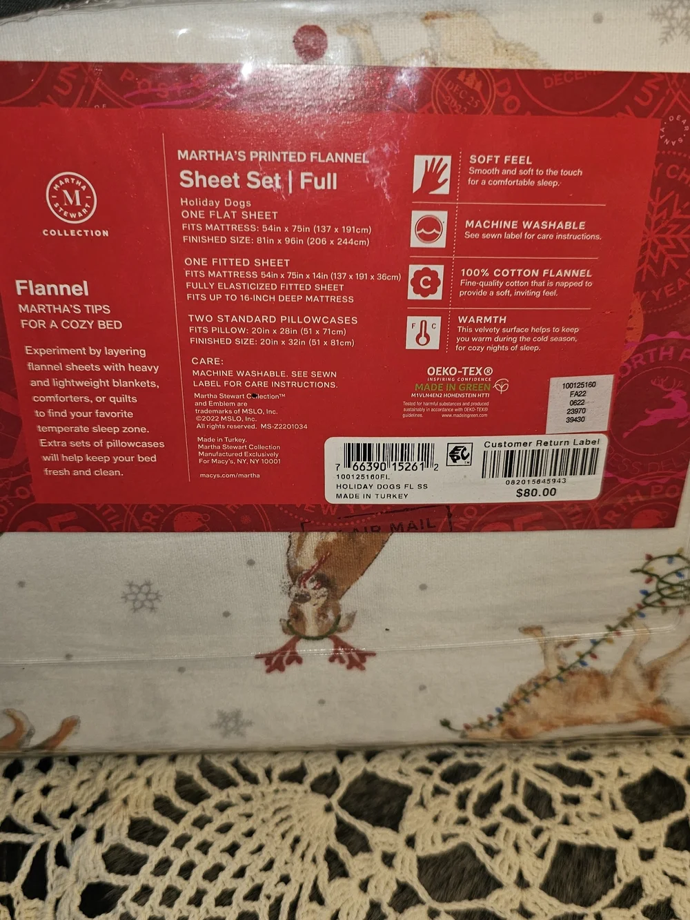 Flannel Full Sheet Set in Cream with Dog Print